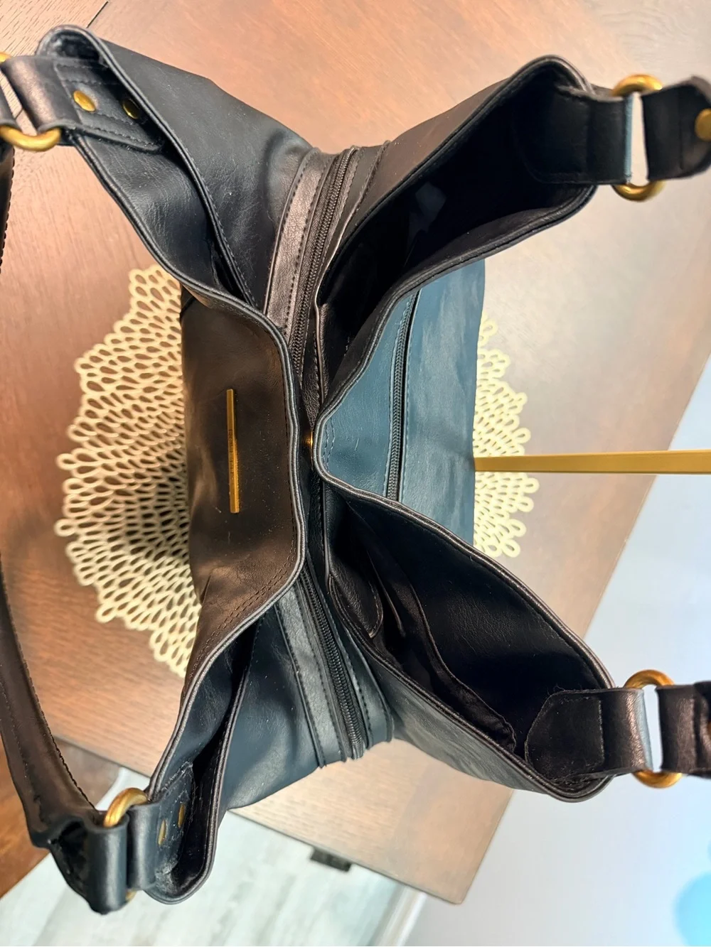 Rosetti Black Leather Hobo Shoulder Bag Gold